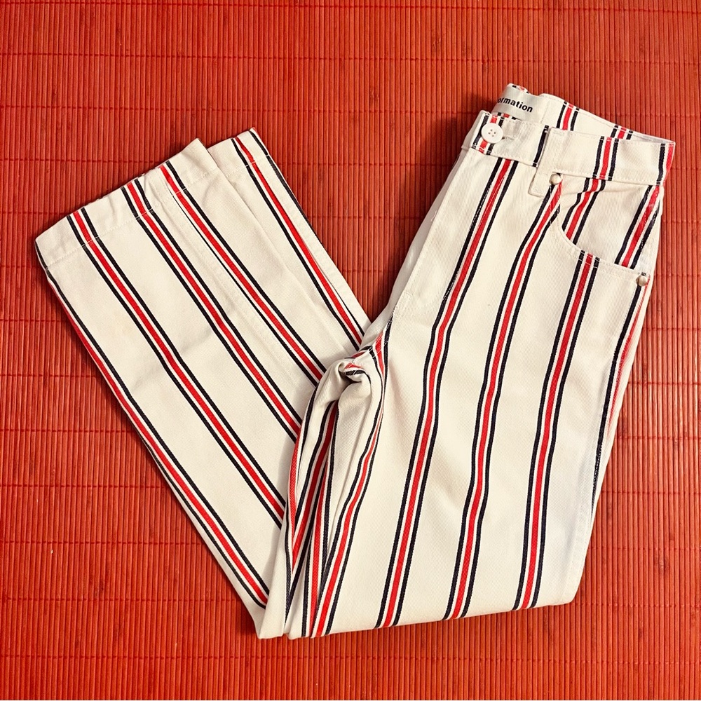 Reformation Cream and Red Striped Straight Leg Jeans